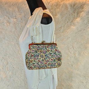 Vintage Golden Tapestry Multi Colour Floral Clutch Handbag